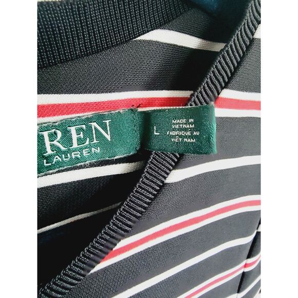 Lauren Ralph Lauren L Shirt Women's R/W/B Striped Short Sleeve Pullover Rear Zip - Picture 6 of 6